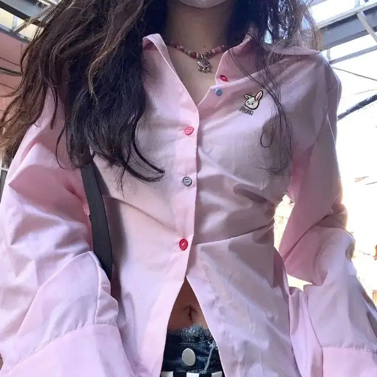 Aiertu  -  Shirt With Pink Button Waist For Women, Spring And Summer New Ins Trendy American Design Niche Hot Girl Pure Desire Top Aiertu