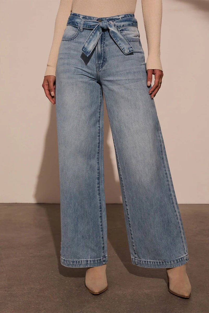 Aiertu  -Casual Gradient Color Distressed Lace Up High Waist Loose Denim Jeans aiertu