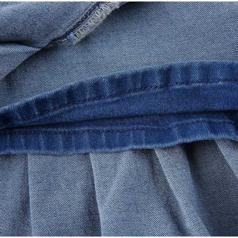 Aiertu  -  Fashion Denim Pleated Skirt Women High Waist Button Zipper Pocket Ruffle A-line Mini Skirts Female 2025 Spring Summer Lady Skirt Aiertu