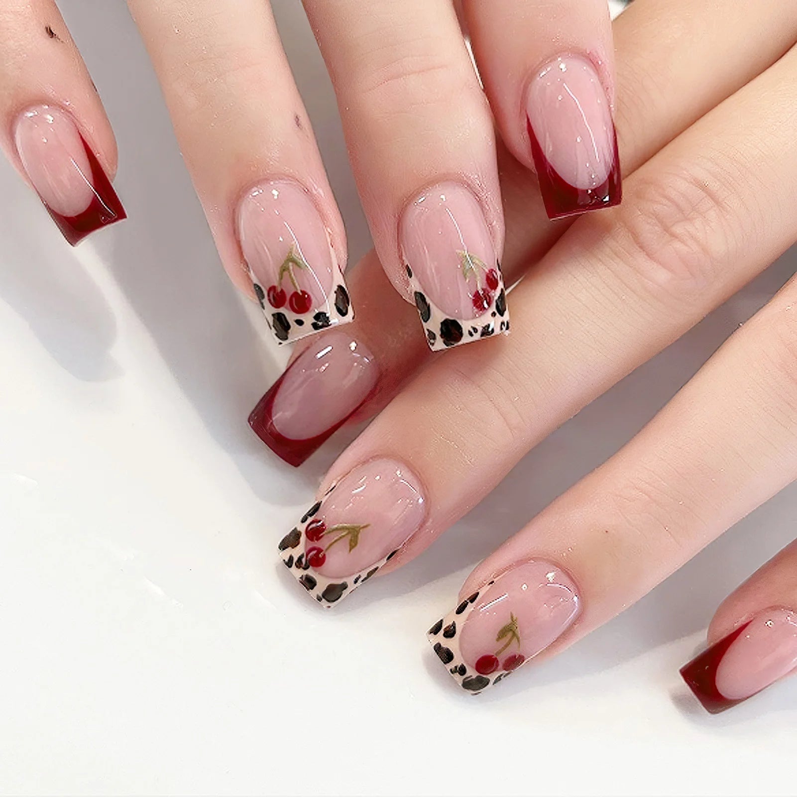 Aiertu Pink French Style Fake Nails 3D Bowknot Designs Short Square Press on Nails Sweet Korean Fashion False Nails for Women and Girls Aiertu