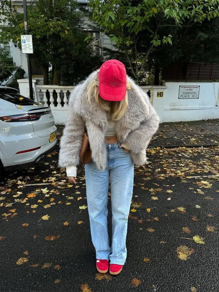 Aiertu  -  Elegant Faux Fur Cardigan Coats Women Winter Long Sleeve Loose Luxury Coats Female Chic Solid Streetwear All-match Outcoat Aiertu