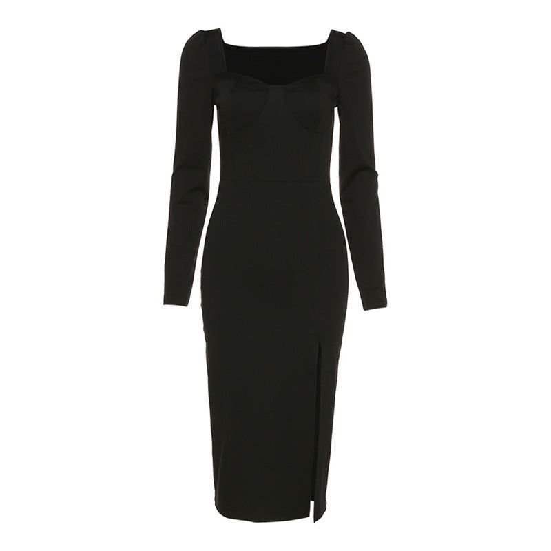 Aiertu - Long Sleeve Black Maxi Dress Aiertu