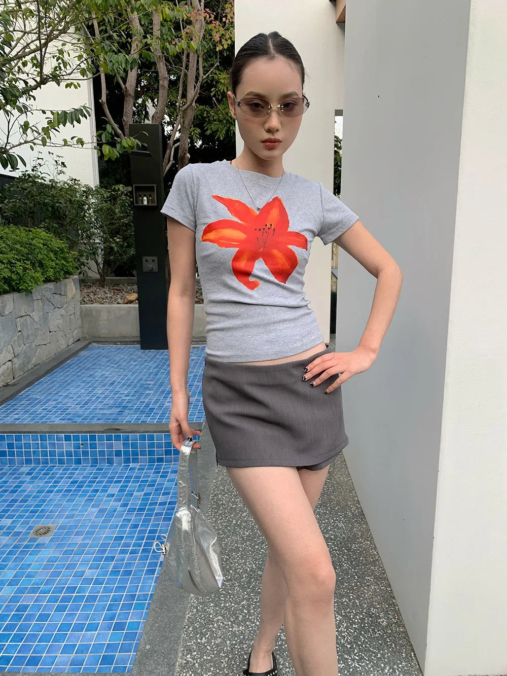 Aiertu  -  Girl Slim Flower Printed T-Shirt Women's 2026 Spring and Summer Versatile Short Top Women Aiertu