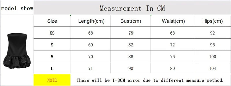 Aiertu  -  Fashion Satin Black Ruffled Hem Diamond Strapless Mini Dress For Women Summer Sleeveless Back Zipper  Party Club Evening Vestido Aiertu