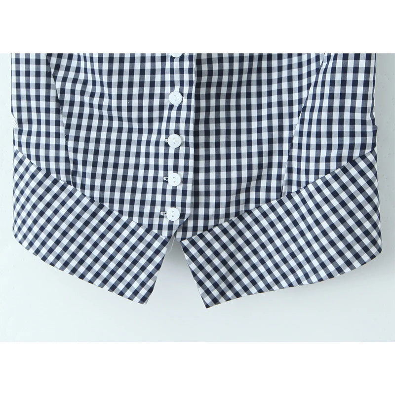Aiertu  -  2025 Women Front Button V Neck Plaid Tank Top Cotton Holiday Summer Crop Top Sleeveless Tees Aiertu