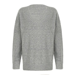 Aiertu  -  Minimalism V Neck Sweater for Women Gray Casual Winter Knitted Pullovers Streetwear Y2K Basic Jumper Preppy Style Aiertu