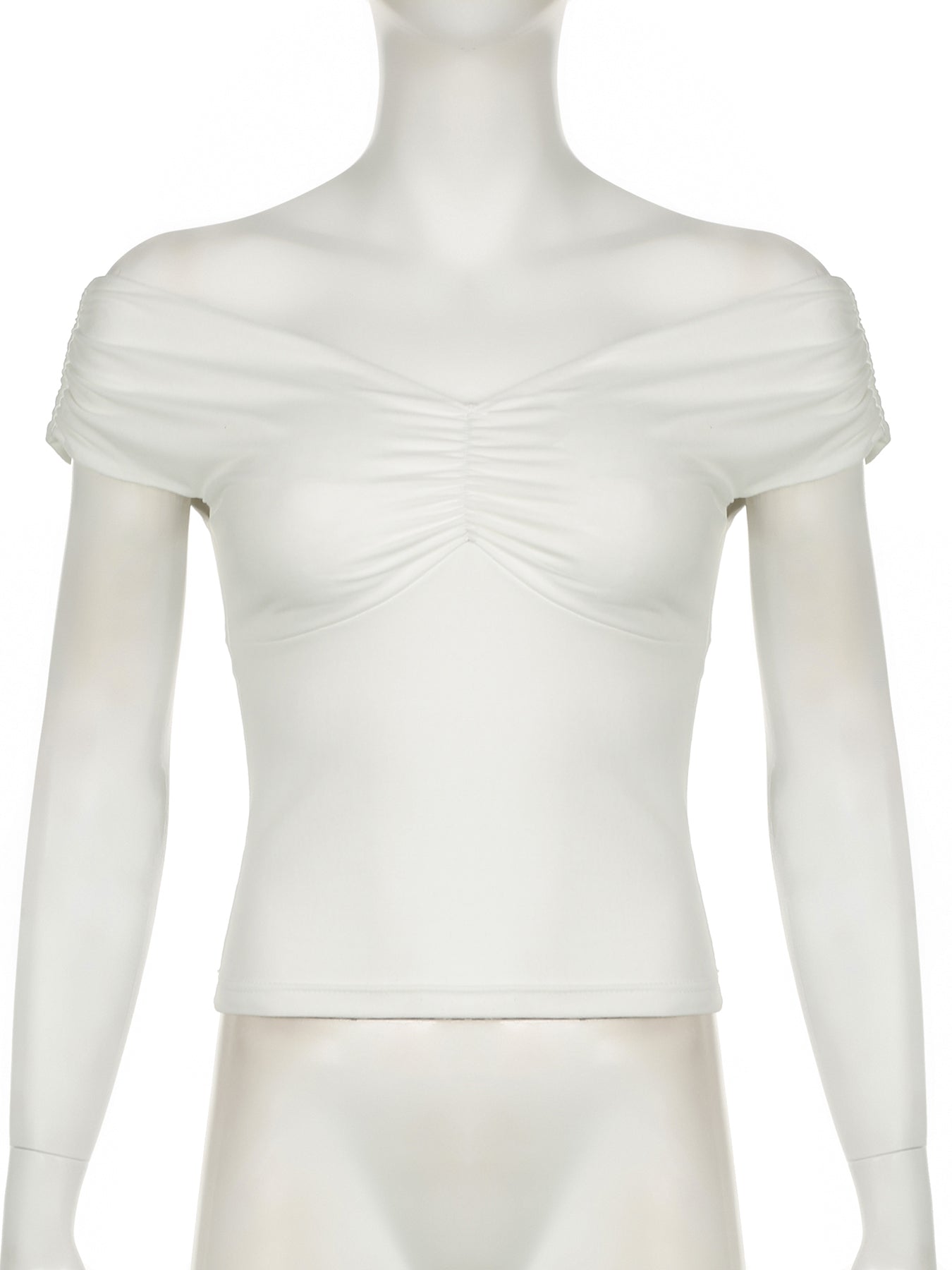 Aiertu - summer inspo Off Shoulder Solid Ruched V Neck Slim Basic Cropped Tee Shirt Women Aiertu