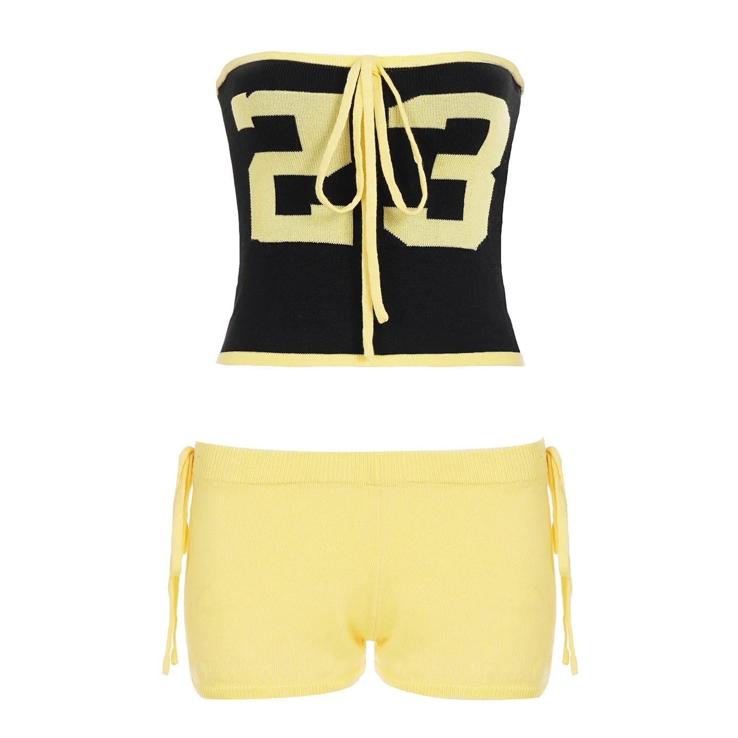 Aiertu  -  Knitted Graphic Tube Top and Shorts 2 Pieces Set Korean Streetwear Cute Outfits for Woman Summer Clothes P56-EZ24 Aiertu