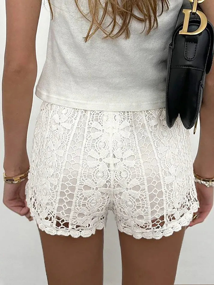 Aiertu  -Boho Solid Low-Waist Hollow-Out Shorts aiertu