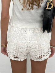 Aiertu  -Boho Solid Low-Waist Hollow-Out Shorts aiertu