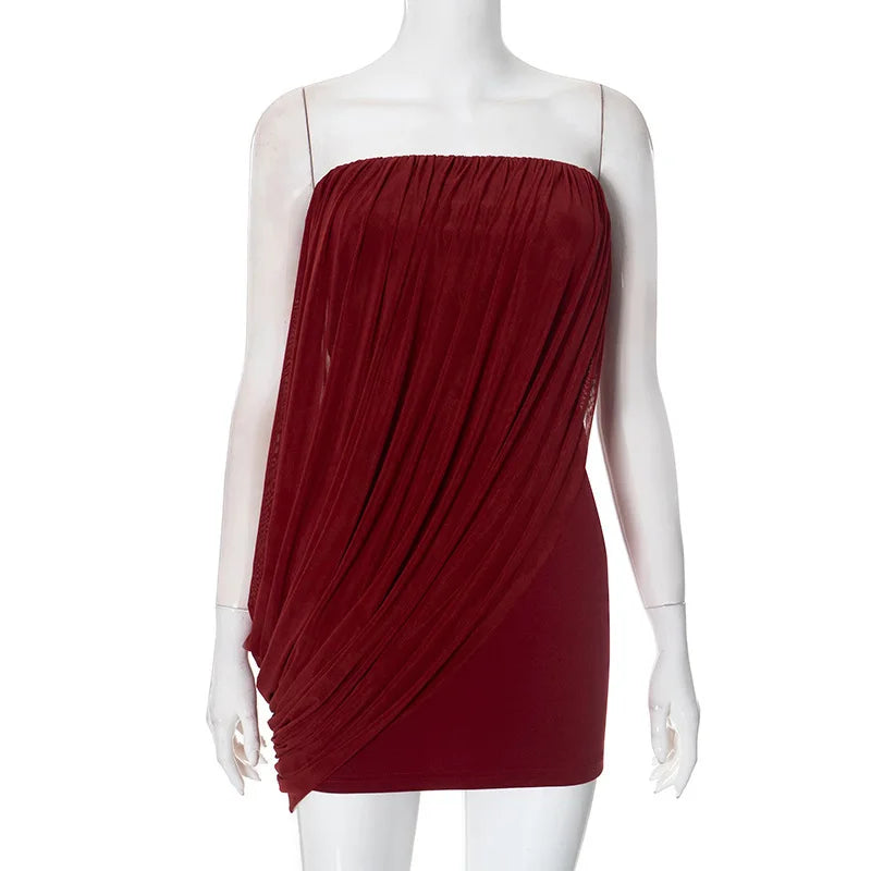 Aiertu  -  Strapless Off-shoulder Sleeveless Sexy Mesh Slim Mini Dress For Women Patchwork Backless High Waist Club Party Dress Aiertu