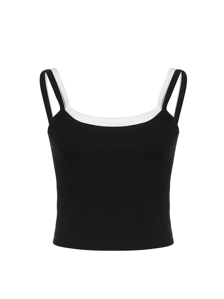 Aiertu - summer inspo Hot Patchwork Black Sleeveless Y2K Crop Vest Tops Summer Casual Tank Top Women Rib Slim Basic Street Style Camisole Aiertu