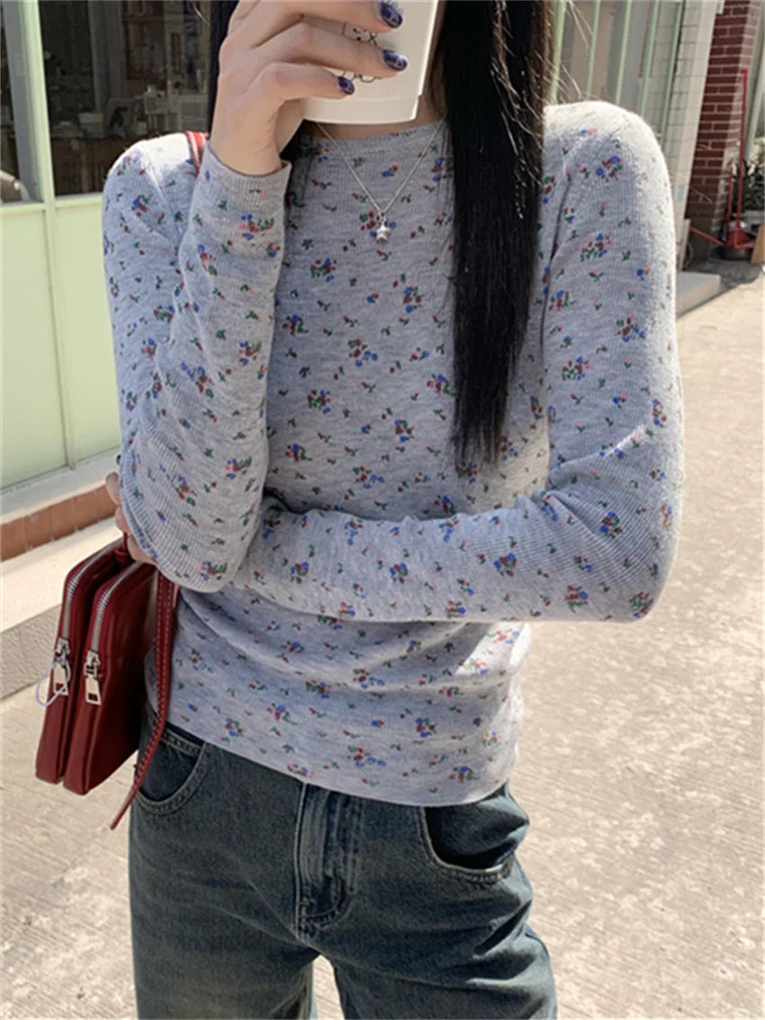 Aiertu  -  Slim Office Lady T-Shirts Women Florals New Knitted Vest Elegant 2026 Sweet Vintage Spring Gentle All Match Tees Aiertu