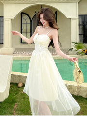 Aiertu  Women Summer Elegant Lace Mesh Slimming Sleeveless Princess Suspender Dresses Holiday Beach Sundress Evening Party Wedding Dress Aiertu