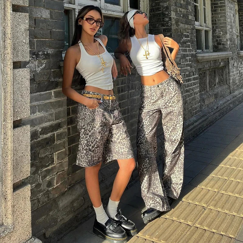 Aiertu  -  New Leopard Print Retro Straight Long Pants For Women Loose Slightly Flared Trousers Female Streetwear Club Party Pants Aiertu