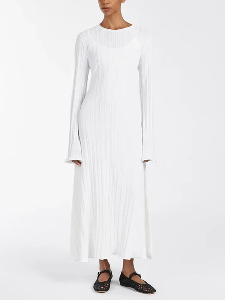 Aiertu  -   Knitted Long Dress Female Fall Winter New Casual Retro High Waist Rib Sweater Bodycon Dresses Lady Holiday Party Outfits Aiertu