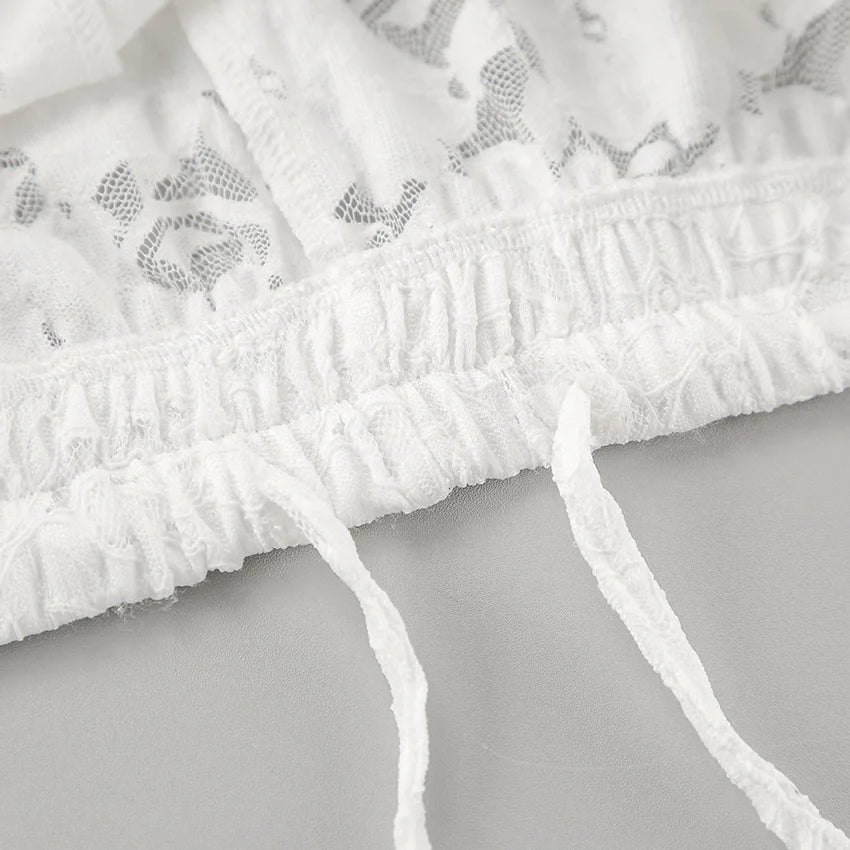 Aiertu  -  White Lace Jacquard Sheer Wide Leg Pant Women Drawstring High Waist Transparent Trouser Summer Sexy Casual Chic Bohemian Trouser Aiertu