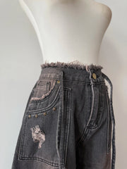 Aiertu  -  American Plus Size Vintage Washed Raw Edge Cargo Jeans Pocket Fashion High Street Straight Loose Fit Wide Leg Mop Long Pants Aiertu