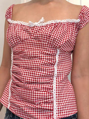 Aiertu  -  Women Y2k Gingham Tank Top Sleeveless Coquette Aesthetic Plaid Print Cami Crop Top Summer Fairycore Grunge Top Streetwear Aiertu