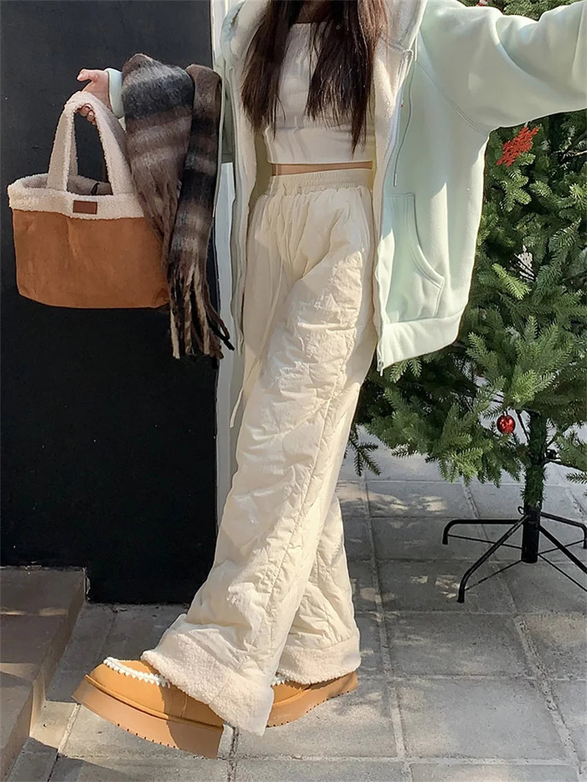 Aiertu  -  Cotton Pants Women Chic Loose Daily Warm 2026 Winter Gentle Straight Wide Leg Fashion Daily New High Waist Slim Aiertu