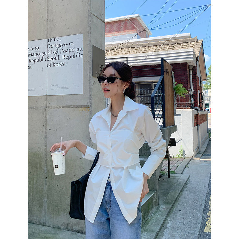 Aiertu Elegant White Shirts Women Fashion Streetwear Bow Bandage Blouses Office Ladies Korean Patchwork Long Sleeve Casual Tops Aiertu
