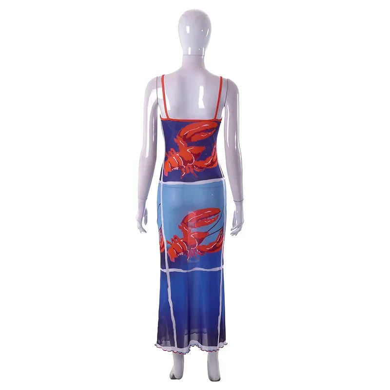 Aiertu  -  Spaghetti Strap O Neck Sleeveless 3D Print Backless Maxi Dress New Arrivals Street Trendsetter Spicy Girl Vestidos Aiertu