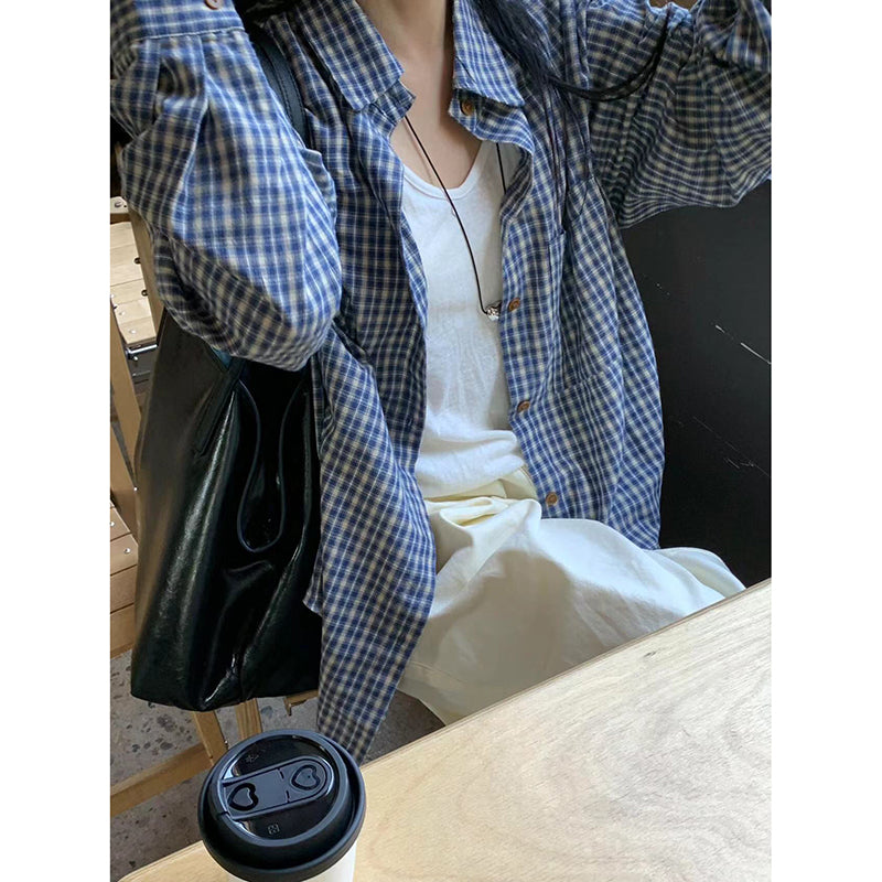 Aiertu Vintage Plaid Shirts Women Harajuku Streetwear Long Sleeve Blouses Spring Summer Korean Single Breasted Casual Tops New Aiertu