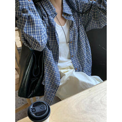 Aiertu Vintage Plaid Shirts Women Harajuku Streetwear Long Sleeve Blouses Spring Summer Korean Single Breasted Casual Tops New Aiertu