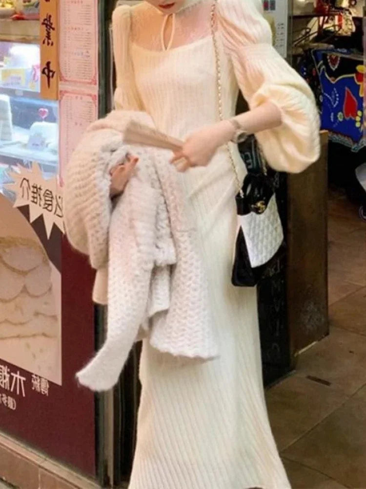 Aiertu  -  Stand Collar Dress Autumn Long Dress Gentle Wind Super Fairy Temperament Is Beautiful Aiertu