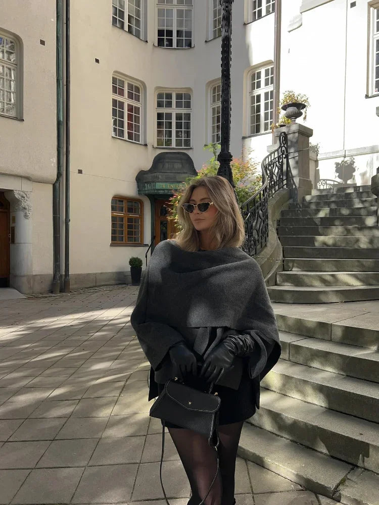 Aiertu  -  Women Fashion Scarf Decorated Woolen Jacket Casual Solid Long Sleeve Loose Warm Overcoat 2026 Autumn Winter New Lady Chic Coat Aiertu