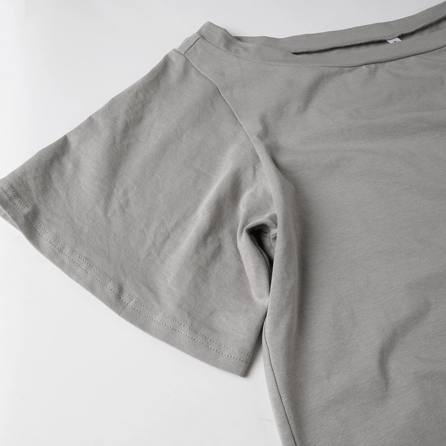 Aiertu  -  Solid Grey Loose Drawstring T-shirt Asymmetrical Off-shoulder Short Sleeve T Shirts Women Casual Summer Tees y2k Vintage Aiertu