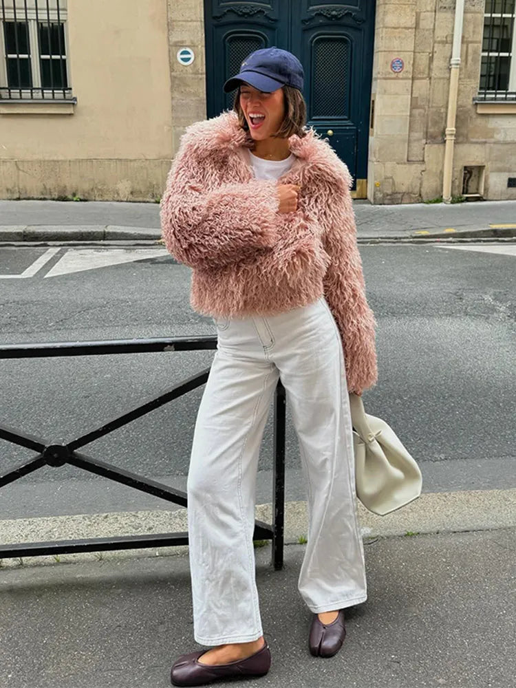 Aiertu  -  layered look inspo Faux Fur Women Coat Full Sleeve Lapel Thicken Loose Female Jackets Winter Street Fashion Luxury Pink Warm Lady Outwears Aiertu
