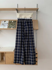 Aiertu  -  Vintage Plaid Wide Leg Pant Women Drawstring Patchwork High Waist Loose Trouser Spring New Fashion Simple Casual Pants 2025 Aiertu