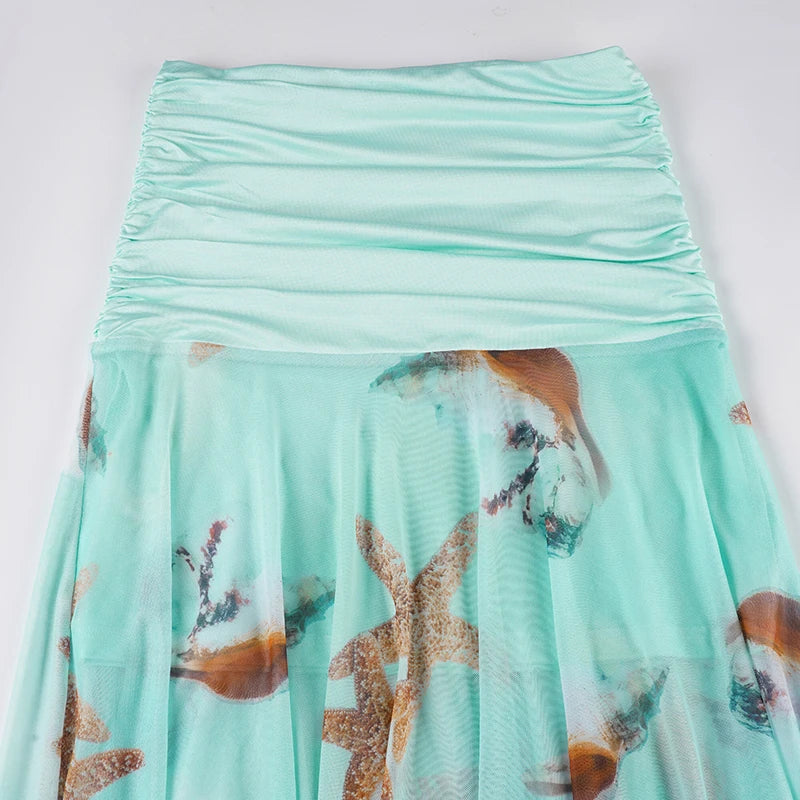 Aiertu  -  Holiday Floral A-Line Skirts Beach Style Casual Folds Low-Waisted Maxi Skirts Women 2025 Summer Fashion Streetwear Lady Aiertu