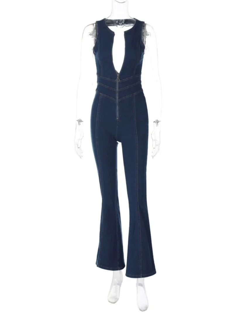 Aiertu  -  2026 Summer Sleeveless Zip-up High Waist Denim Jumpsuits Streetwear Vintage Women's Loving Heart Backless Tunics Jeans Overalls Aiertu