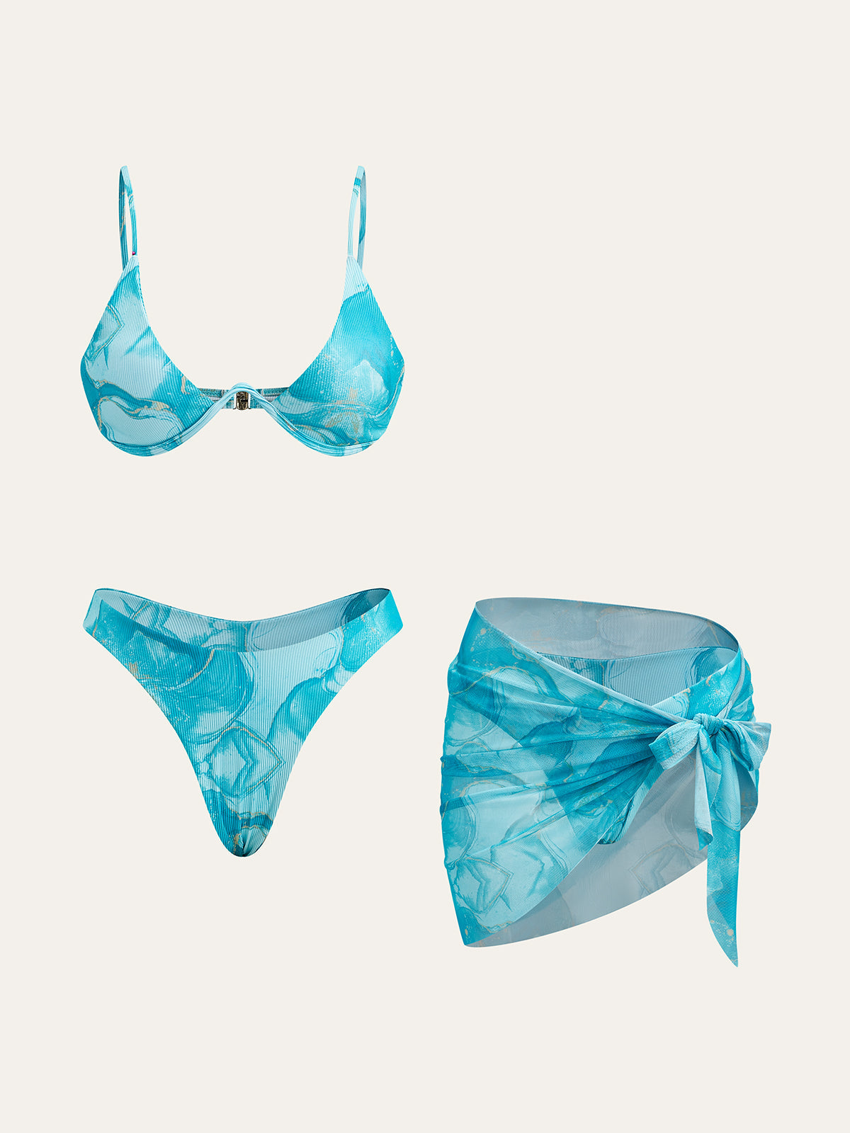 Aiertu  Marble Print Bikini Set With Cover-Up Skirt shopify