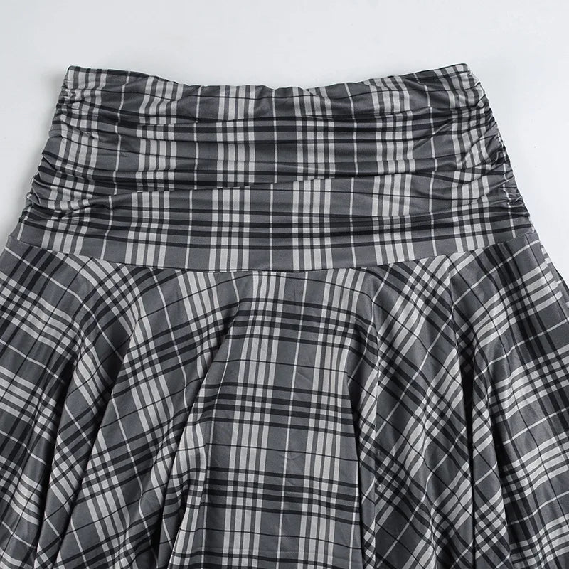 Aiertu  -  Y2k Aesthetic Vintage Plaid Skirts Womens Harajuku High Waist Irregular Vintage Skirt Streetwear Preppy Style Gothic Faldas Aiertu