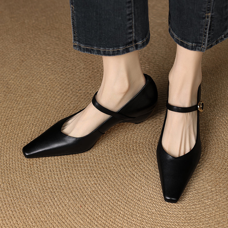 Aiertu  Spring Autumn Genuine Leather Mary Janes Pumps Retro Women Square Toe High Heel Casual Pumps Young Ladies Daily Walk Shoes Aiertu