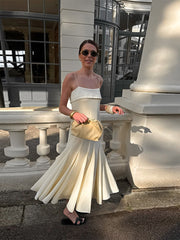 Aiertu  Sexy Perspective Pleated Sling Dress Lady Chic Sleeveless Backless Tube Long Dresses Female Summer Fashion Street Party Vestidos Aiertu