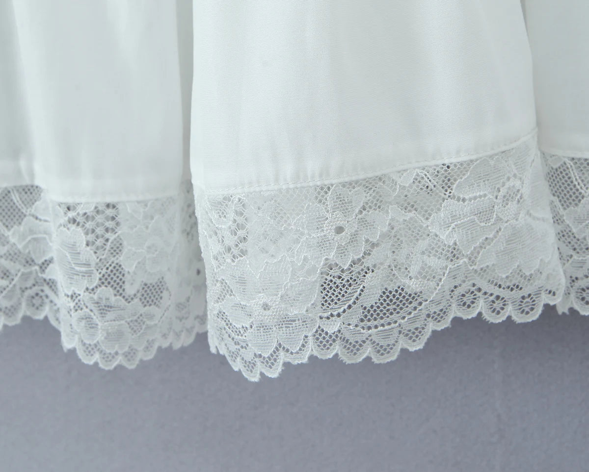 Aiertu  -  White Spliced Lace Slash Collar Corset Style Ruched Low Waist Midi Long Sling Dress Women Ribbon Swing Dresses Summer Robe Aiertu