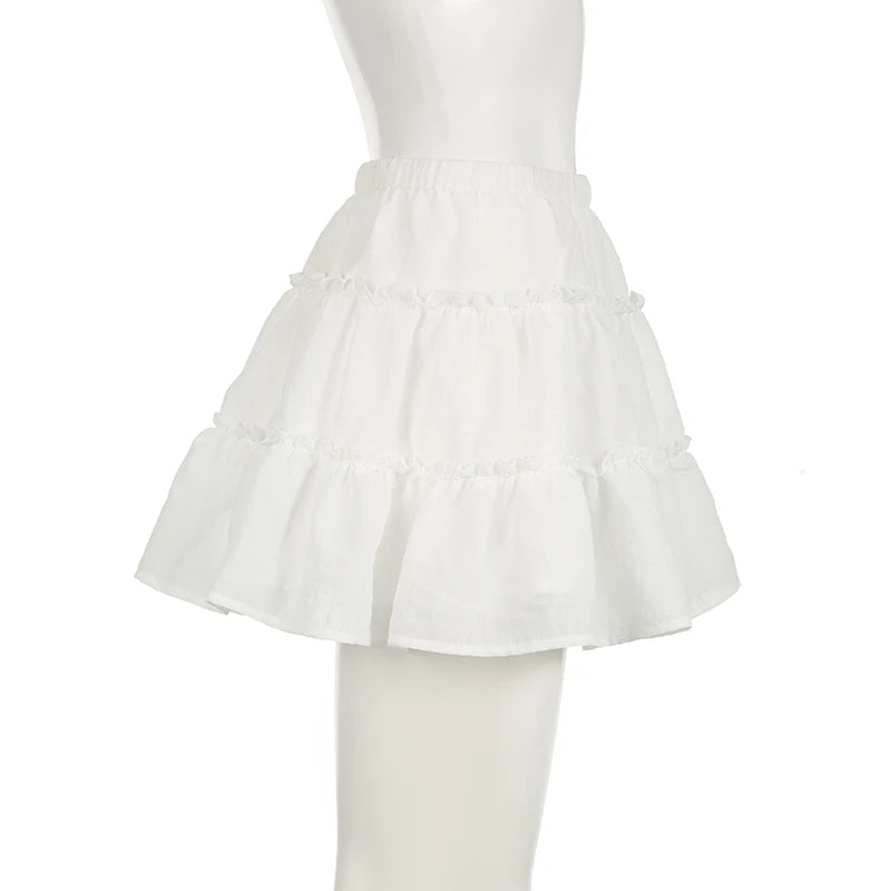 Aiertu  Holidays Chic White Summer Mini Skirt Folds Ruched Solid Fashion A-Line Women's Skirts Beach Hottie Bottoms Coquette Aiertu