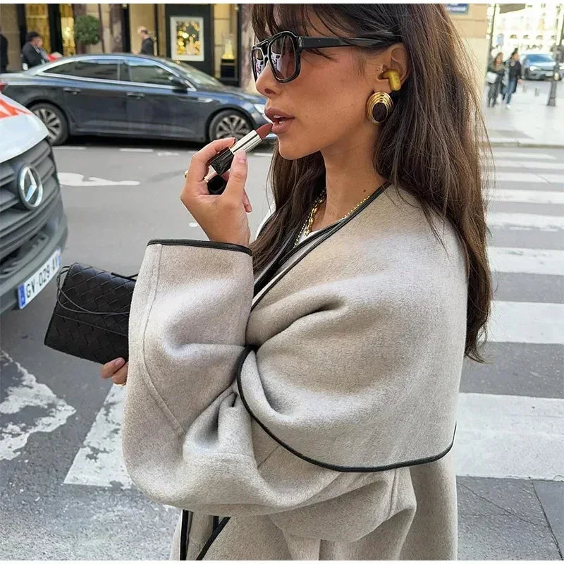 Aiertu     -  Fall Outfits 2026 Elegant Patchwork Woolen Coats Women Loose Lapel Long Sleeve Contrast Windbreak Overcoat 2026 Autumn Winter New Lady Top Outwear Aiertu