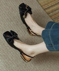 Aiertu  Black Bow Flat Shoes Cowhide Leather Soft Flat Shoes Aiertu