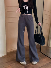 Aiertu  American Retro Casual Streetwear High Waist Wide Leg Pants Women Vintage Elegant Sexy Solid Slim Yoga Trousers Aiertu