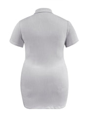Aiertu Plus Size Basic Solid Color Bodycon Dress Women Spring Summer Short Sleeve Turndown Collar V Neck Casual Daily Mini Dresses Aiertu