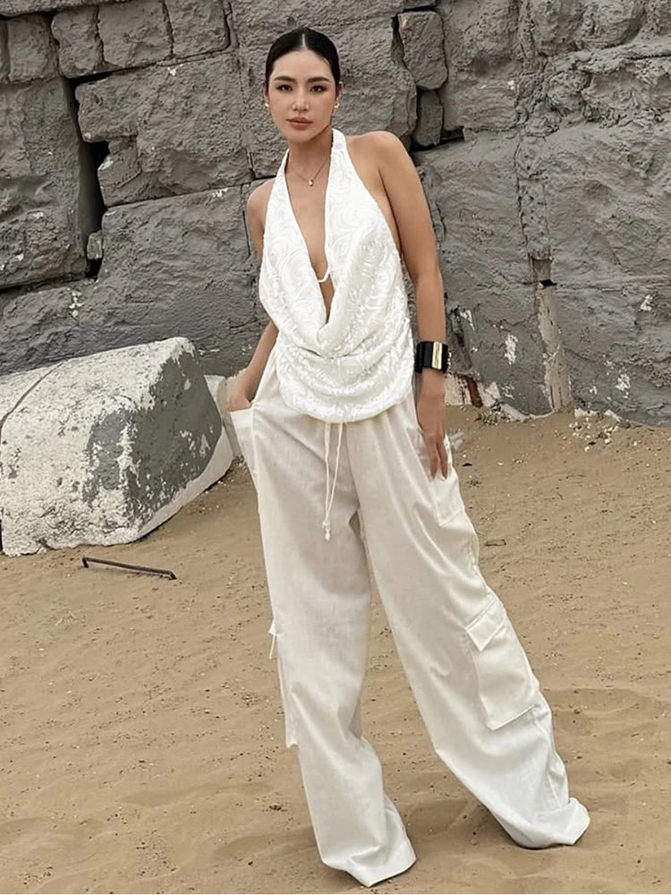 Aiertu  -  Vacation Temperament 2-Piece Set Women Swing Collar Arabesques Backless Tops+Smooth Skirts Beach Party Matching Suits Aiertu