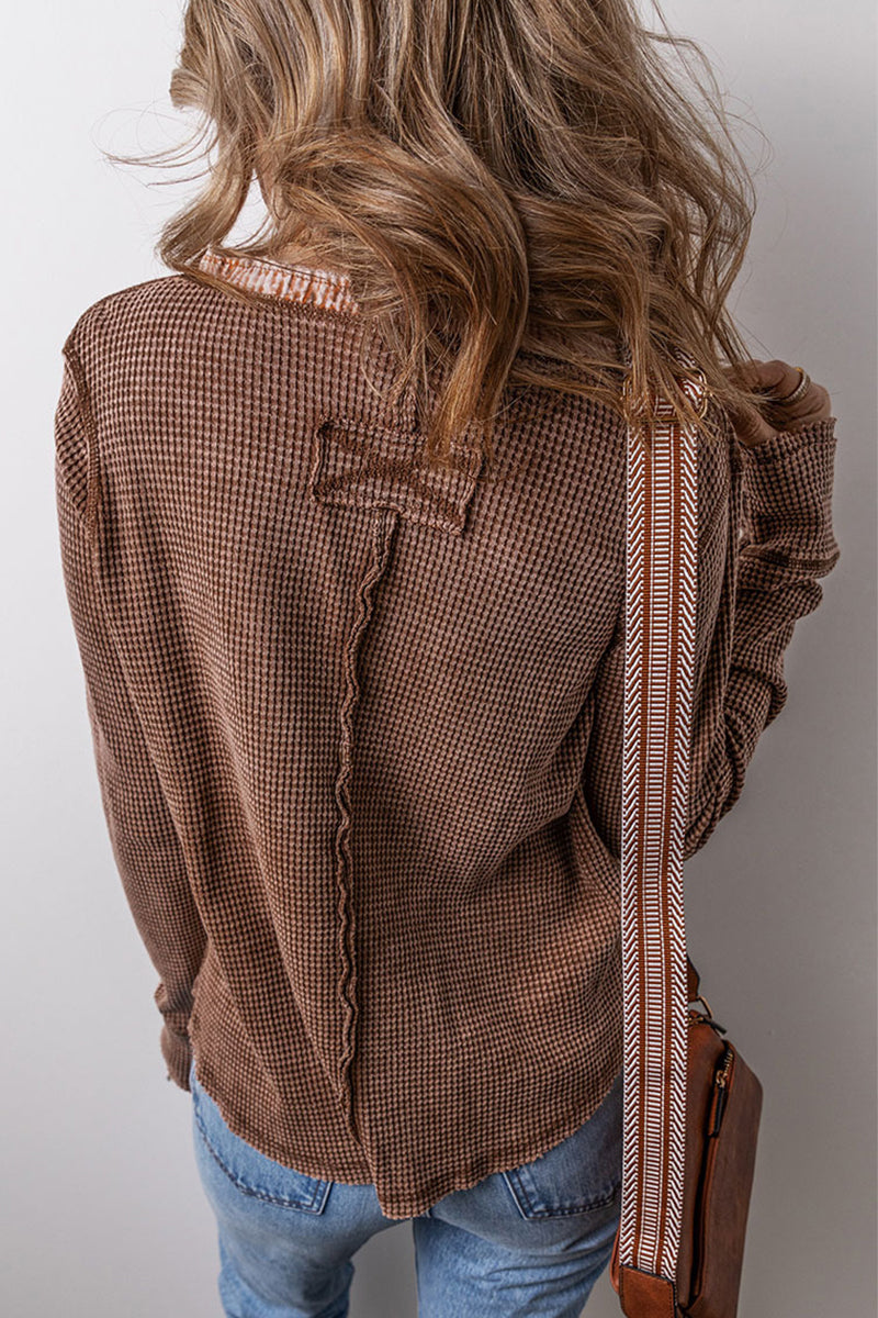 Aiertu  -Casual Plaid Buttons Patchwork V Neck Tops(3 Colors) aiertu