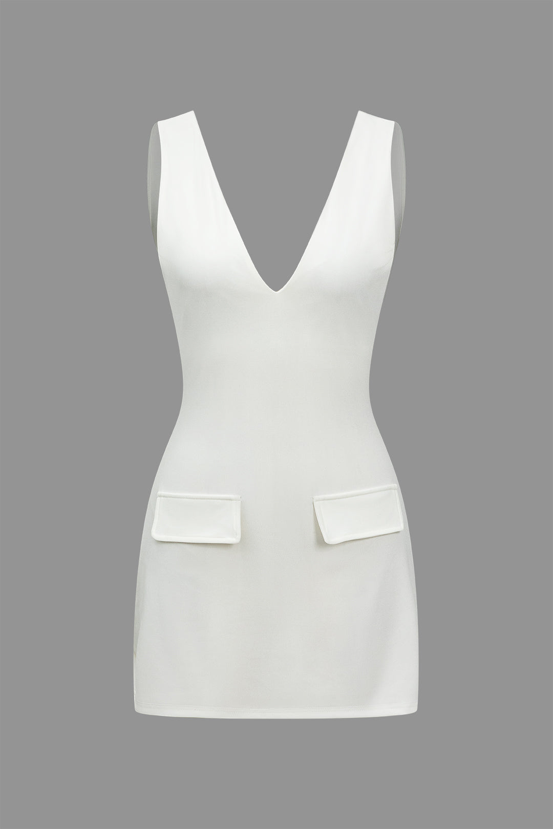 Aiertu  Solid V-neck Fake Pocket Mini Dress Aiertu