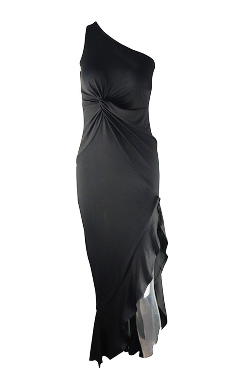 Aiertu  -  Elegant Solid Flounce Slit One Shoulder Evening Dress Dresses(8 Colors) Aiertu