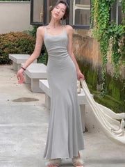 Aiertu  -  Knitted Neck-mounted Slim Dresses for Women Summer New Elegant Fashions Sleeveless Long Dress Evening Party Female Clothing Aiertu